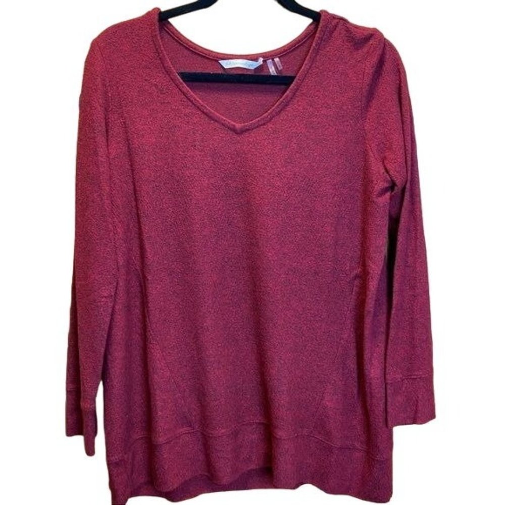 Soft Surroundings Maroon Cozy Cabin Pullover V-Neck Long Sleeve Top Size Small